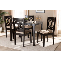 Baxton Studio RH315C-Sand/Dark Brown-5PC Dining Set Lenoir Modern and Contemporary Sand Fabric Upholstered Espresso Brown Finished Wood 5-Piece Dining Set